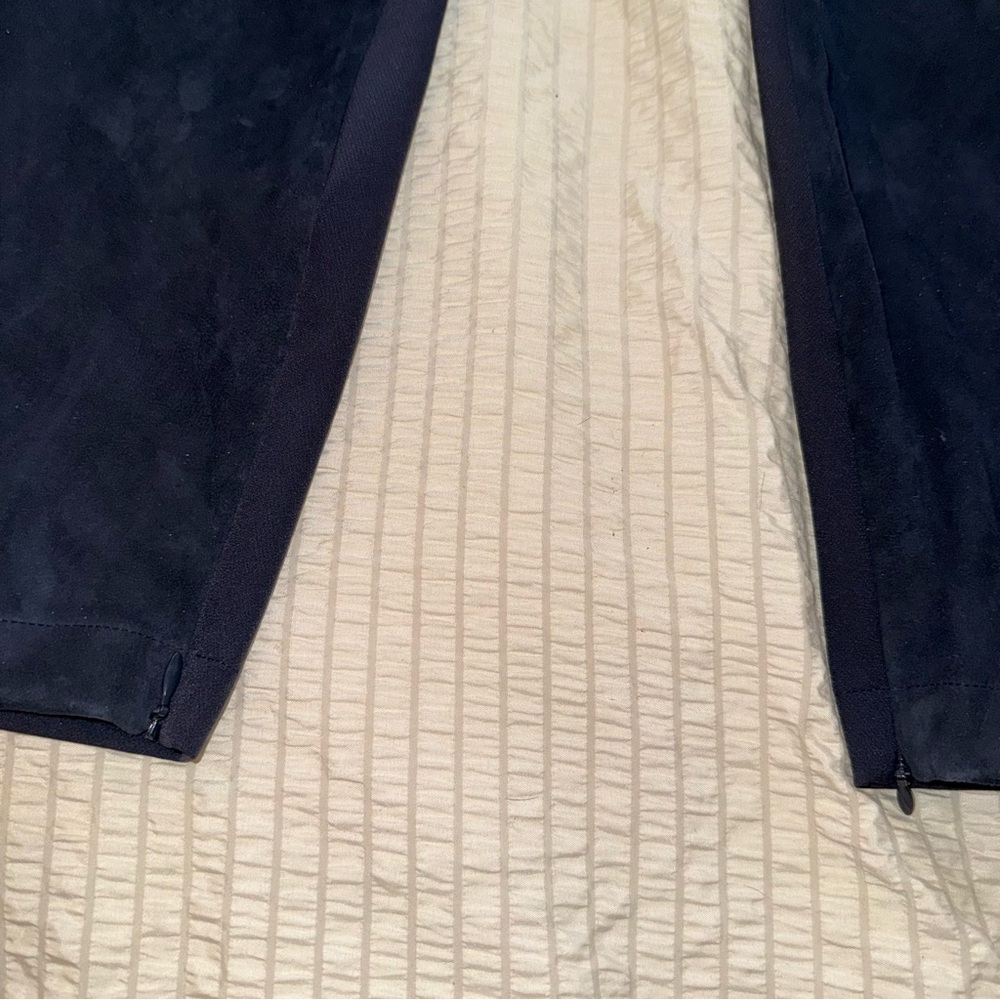 Lafayette 148 NY Navy Blue Stretch Lambskin Front Ankle Zip Slim Pants 4/6 - Picture 2 of 7